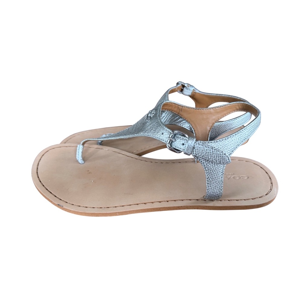 Coach Cheyanne Metallic Silver T-Strap Thong Sandals Q8161 Womens 6.5B